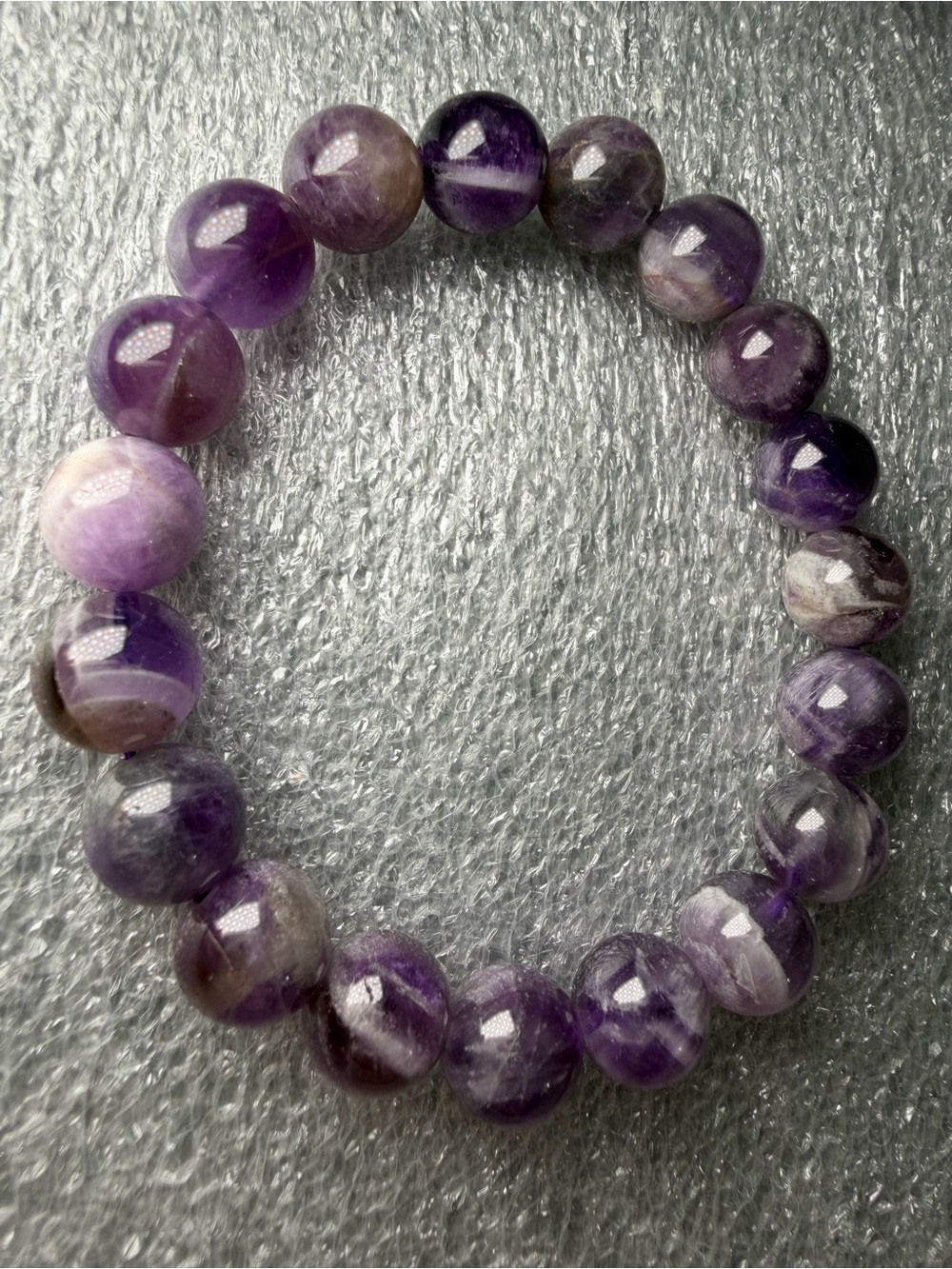 Beautiful 10MM Chevron “Dreaming” Amethyst Natural Crystal Bracelet
